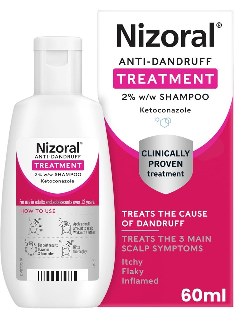 Nizoral Anti-Dandruff Treatment Shampoo, Treats and Prevents Dandruff, Clinically Proven to Control Itchy & Flaky Scalps, Contains Ketoconazole, 1 x 60ml - Image 1